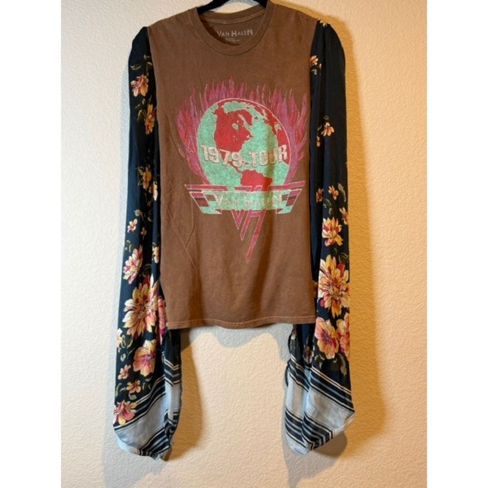 Van Halen 1979 World Tour Graphic Upcycled Tee Floral OOAK concert Festival O/S